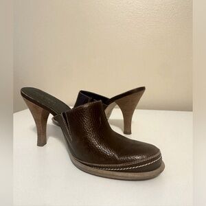 Nine West Brown Leather Vintage 90's Round Toe Mule Heels 8